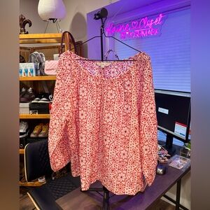 cleo Pink & White Printed Peasant Top